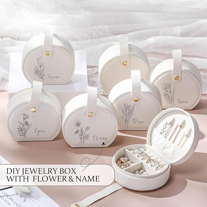 Weysat 12 Pack Travel Jewelry Case Mini Leather Bridesmaid Jewelry Gift Box Bulk Small Earring Storage Organizer (White)