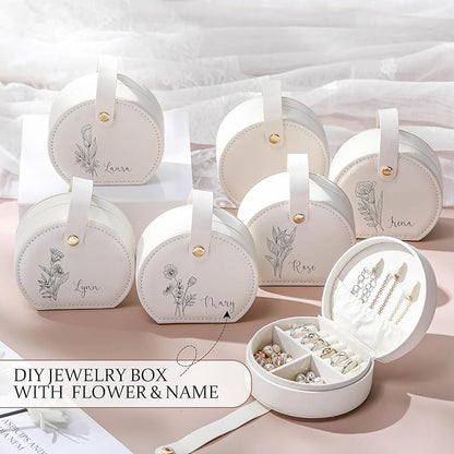 Weysat 12 Pack Travel Jewelry Case Mini Leather Bridesmaid Jewelry Gift Box Bulk Small Earring Storage Organizer (White)