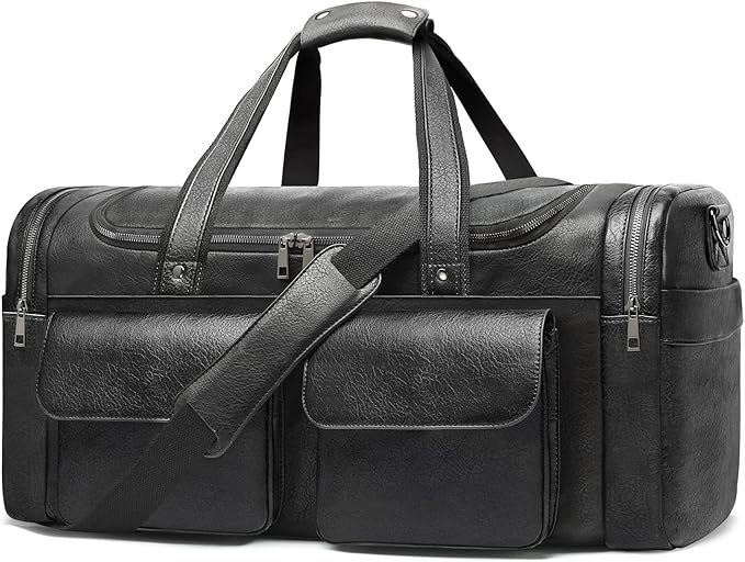 BOLOSTA Travel Duffel Bag for Men Women, Large PU Leather Carry on Duffle Bags for Traveling, Waterproof Overnight Weekender Duffel Bag with Shoe Compartment - Perfect for Daily Use/Birthday Gift