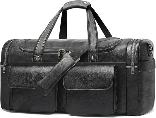 BOLOSTA Travel Duffel Bag for Men Women, Large PU Leather Carry on Duffle Bags for Traveling, Waterproof Overnight Weekender Duffel Bag with Shoe Compartment - Perfect for Daily Use/Birthday Gift
