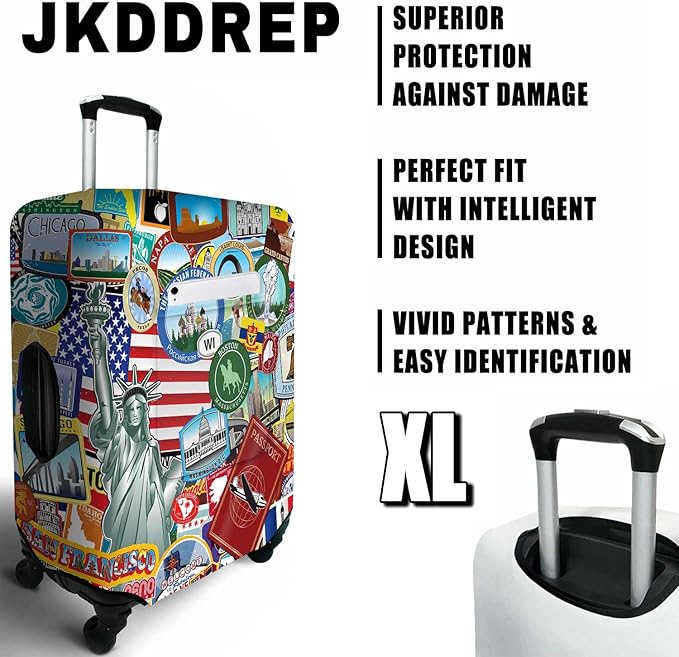 Statue of Liberty Travel Luggage Cover, Travel-Themed Suitcase Protector Stretchable, Washable Travel Suitcase Cover (XL for 29-32 Inch Luggage)