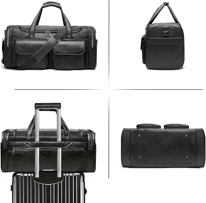BOLOSTA Travel Duffel Bag for Men Women, Large PU Leather Carry on Duffle Bags for Traveling, Waterproof Overnight Weekender Duffel Bag with Shoe Compartment - Perfect for Daily Use/Birthday Gift