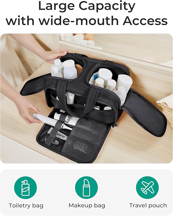 BAGSMART Travel Toiletry Bag, Puffy Toiletry Bag for Women, Wide-open toiletry bags for traveling, Large Travel Cosmetic Makeup Bag Organizer for Accessories,Toiletrie (Dark Purple)