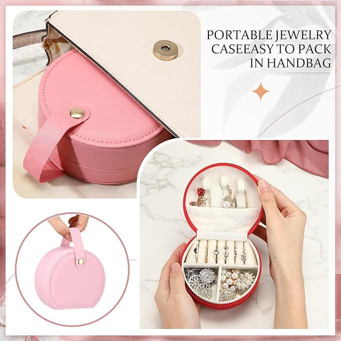 Weysat 12 Pack Travel Jewelry Case Bulk Mini Leather Bridesmaid Jewelry Gift Box Small Earring Storage Organizer (Red,Dark Pink,Pink)