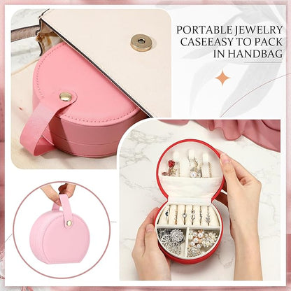 Weysat 12 Pack Travel Jewelry Case Bulk Mini Leather Bridesmaid Jewelry Gift Box Small Earring Storage Organizer (Red,Dark Pink,Pink)