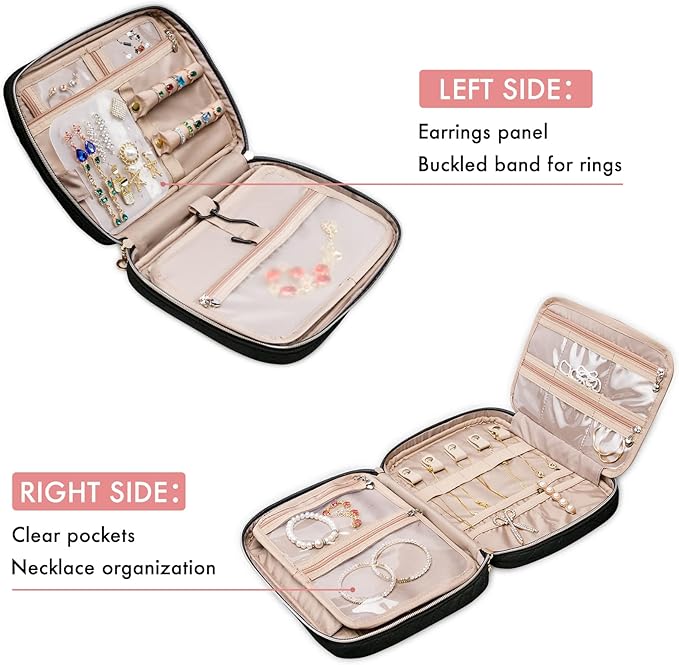 SFYBYHEART Travel Jewelry Organizer Case, Jewelry Travel Bags for Women, Large Capacity Travel Jewelry Case for Tangle-Free Earrings, Necklaces, Rings Storage, Travel Accessories, Black