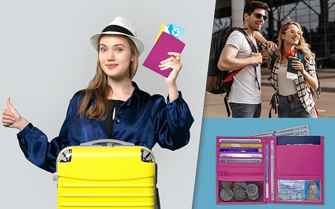 Hot Pink RFID Genuine Leather Passport Wallet