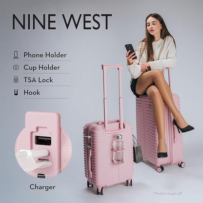 Nine West Suvi 2-Piece Smart Luggage Set (20/28), Hardshell Spinners with Cup Holder & USB Port, Expandable & Scuff-Resistant Surface Muted Lilac