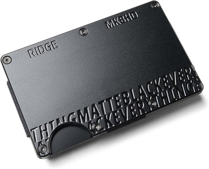 Ridge Wallet for Men - Slim Minimalist Compact Wallet and Card Holder, RFID Protected Front Pocket Wallets for Men with Integrated Cash Strap (Matte Black Everything)