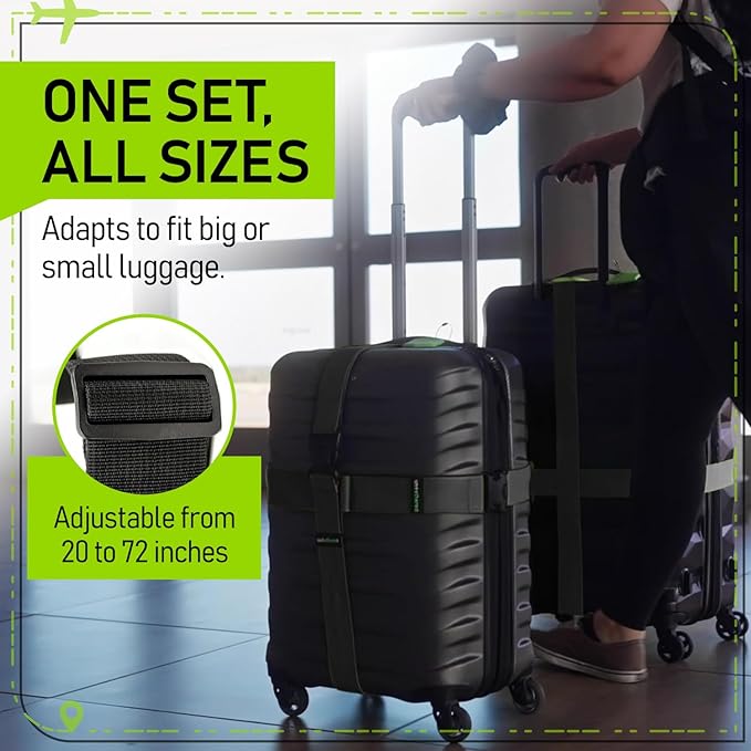 Untethered Luggage Straps | TSA-Approved Suitcase Belts with Heavy-Duty Buckles. Secure Adjustable Travel Accessories for Checked Bags. 4-Pack