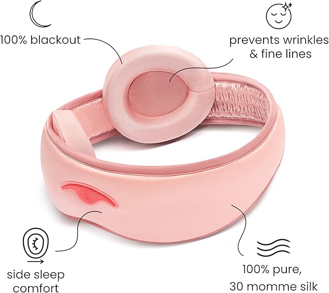 Manta Silk Mask - 100% Blackout Silky Sleep Mask, 22 Momme Premium Silk Eye Mask for Deep Sleep, Breathable & Machine Washable (Pink)