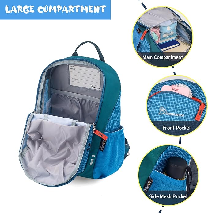 MOUNTAINTOP 8L Kids Backpack,Toddler Backpack Travel Daypack with Chest Strap,Small Backpack for Preschool and Kindergarten