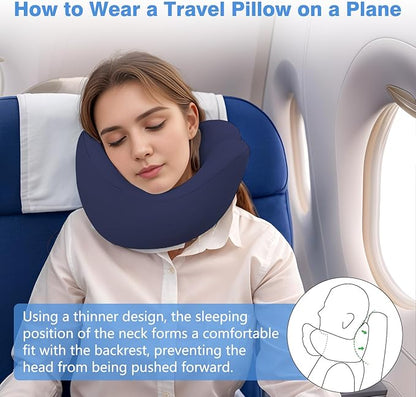 jiaao Neck Pillow Airplane, Memory Foam Travel Neck Pillows for Long Flight, 3D Eye Masks, Ear Plugs and Portable Drawstring Bag, Napping Pillow for Home, Road Trips, Sleep Rest and Travel Use