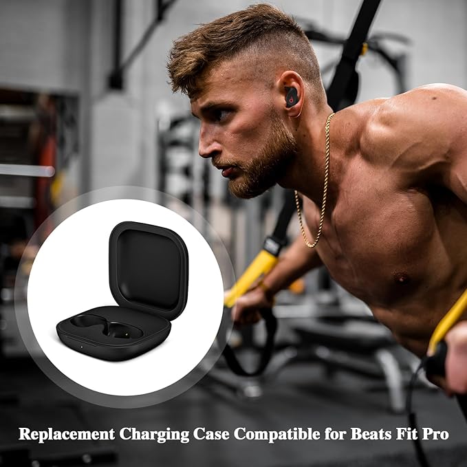 Jinstyles Wireless Charging Case Compatible for Beats Fit Pro, Portable Charger Case Replacement with Bluetooth Pairing Sync Button, 700mAh Built-in Battery (Not Included Earbuds) (Black)