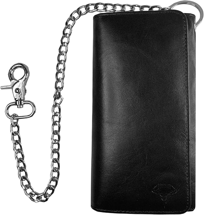 IBRO VINTAGE Motorcycle Chain Wallet for Men – Premium Cowhide Leather, RFID Tri-Fold Biker Wallet with Heavy Duty Chain for Bikers Truckers & Hunters, Credit Card Money Organizer Long Wallet