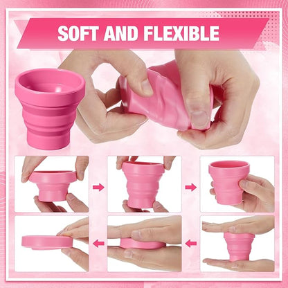 48 Pcs Silicone Collapsible Travel Cup Reusable Foldable Camping Cup Portable Expandable Drinking Mug for Traveling Outdoor Hiking (Pink Color)