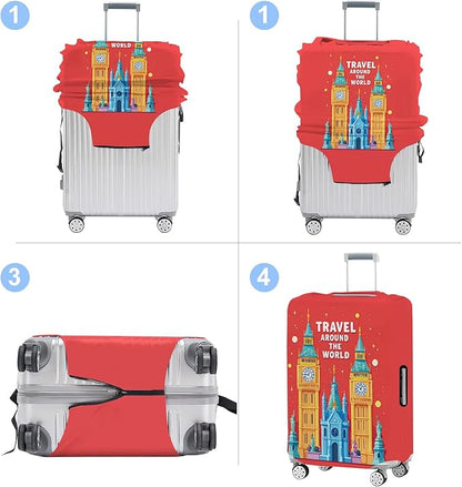 Luggage Cover Washable Suitcase Protector Anti-Scratch,Stretchable Fit for 20-34Inch Luggage Durable Travel Bag Cover with Zipper Closure (London-2, XL(fits 32-34Inch suitcase))
