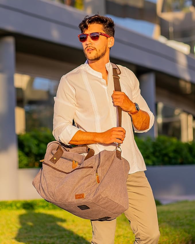 S-ZONE Canvas Duffel Bag for Travel 45L Weekender Overnight Travel Bags with Shoes Compartment for Men