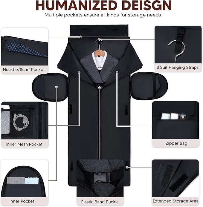 Carry On Garment Bags for Travel, Convertible Garment Duffle Bag for Men Women, 2 in 1 Suit Bag Travel Duffel Bag with Shoes Compartment & Detachable Shoulder Strap