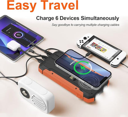 ERRBBIC Solar Charger Power Bank 20000mAh, Portable Wireless Charger, 15W Fast Charging External Battery Pack with Dual Flashlight and USB C Outputs. Outdoor Mobile Power Compatible with Cell Phones