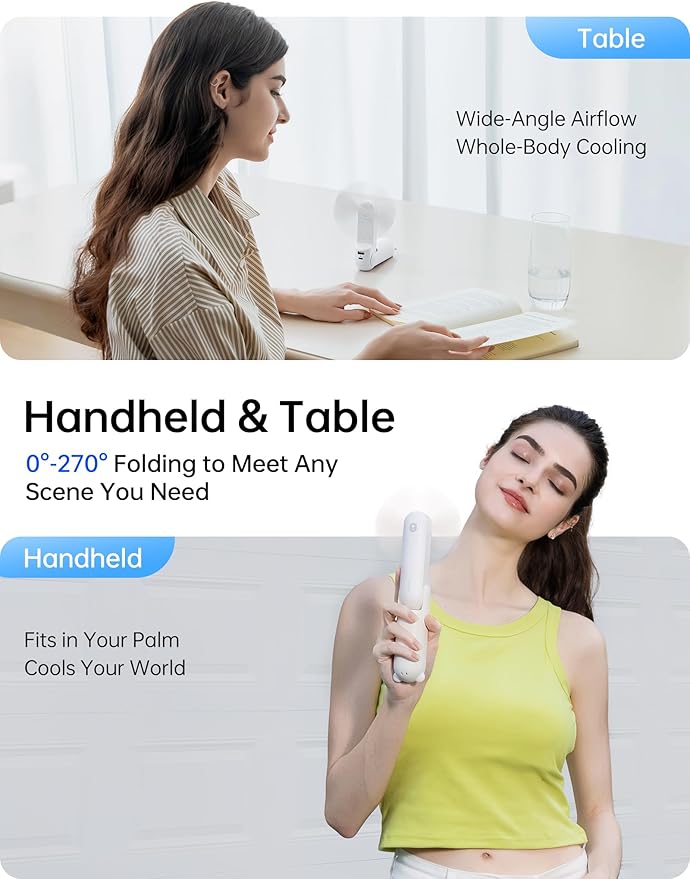 JISULIFE Handheld Fan with 4500 mAh Powerbank Max 37 Hours Runtime, Pocket Portable Battery Operated or USB Powered Folding Personal Fan, 3 Speeds, Gifts for Women Men Kids Gift for Festival-White