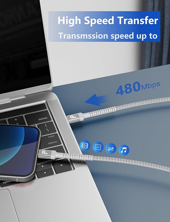 USB C to USB C Cable 10FT, 2Pack USB C Charger Cable, Long Type C Fast Charging Cable Nylon Braided USBC Charger Cord Compatible with iPhone 17/16/15/Plus/Pro Max/Samsung Galaxy S23 and More-Silver