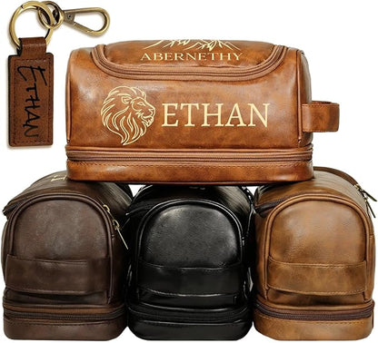 Personalized Toiletry Bag for Men, Gifts for Men, Custom Leather Mens Toiletries Travel Kit, Customize Shaving Bags, Men's Gift Ideas for Christmas, Anniversary, Birthday, Dad, Grandpa, Lover