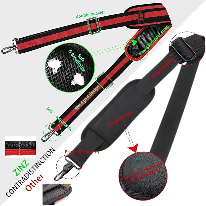 ZINZ Shoulder Strap Universal Bag Strap - 78" Ultra-Thick Padded with Dual Balanced Adjustable Buckles for Briefcase, Travel, Sports, Laptop, Crossbody Bag，Stripes-BkRBk