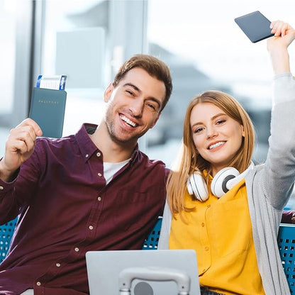 Frienda 2 Pieces Bridal Passport Covers Holder Waterproof Leather Holder Covers Travel Wallet Passport Case for Women and Men