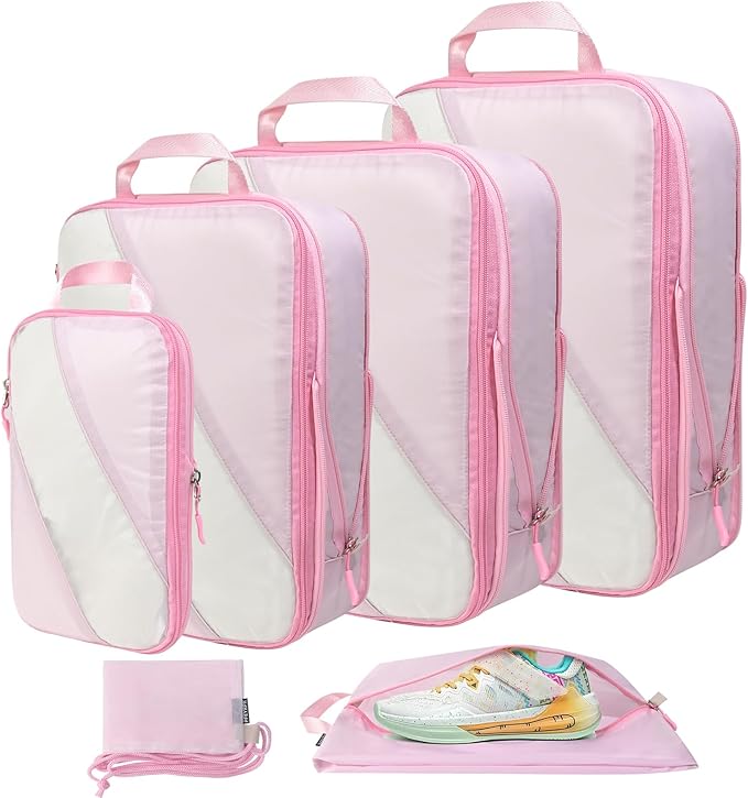 Lightweight Compression Packing Cubes for Suitcases, Compressible Expandable Travel Packing Organizer with Clear Toiletries and Backpack Bag, Travel Essentials for Carry on Luggage 7 Set