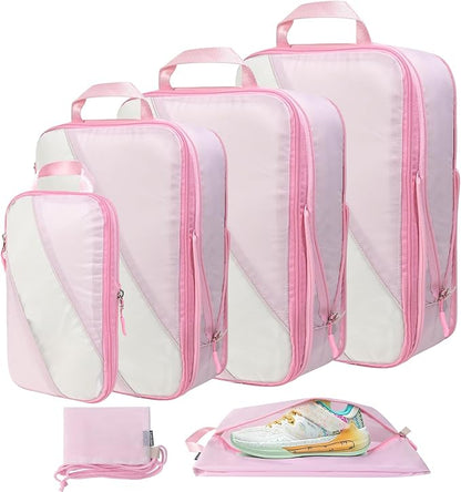 Lightweight Compression Packing Cubes for Suitcases, Compressible Expandable Travel Packing Organizer with Clear Toiletries and Backpack Bag, Travel Essentials for Carry on Luggage 7 Set