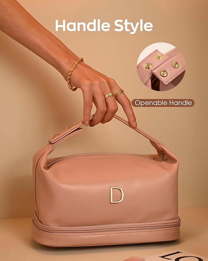 Bride To Be-Gifts for Girl, Personalized Makeup Bag with Handle, Initial Cosmetic Bag with Makeup Brush Organizer, Wedding Shower Gifts Travel Toiletry Bag, Gifts for Friends Female Mom