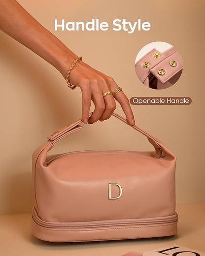 Gift for Mom-Bachelorette Gifts-Makeup Bag Personalized Bags with Handle, Double Layer Cosmetic Bag, Girl Makeup Bags Toiletry Bag with Makeup Brush Organizer-Birthday Gift for Daughter