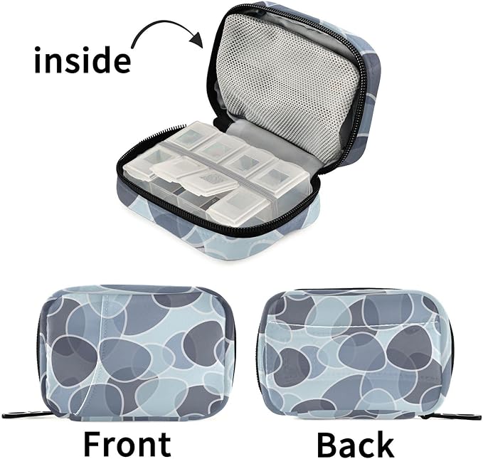 Pill Organizer Box Case Weekly Travel Pill Container Cute Pill Holder 7Day Vitamin Organizer Pill Dispenser Sorter Planner Storage Small Compact Blue Abstract Leaves14