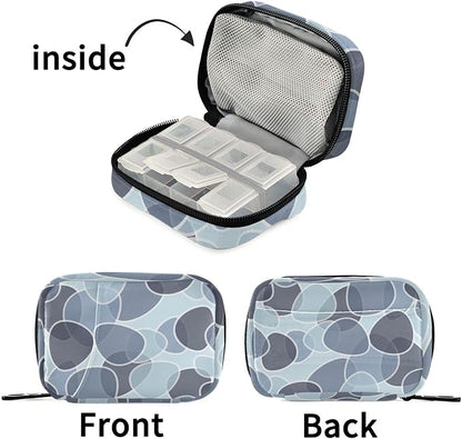 Pill Organizer Box Case Weekly Travel Pill Container Cute Pill Holder 7Day Vitamin Organizer Pill Dispenser Sorter Planner Storage Small Compact Blue Abstract Leaves14