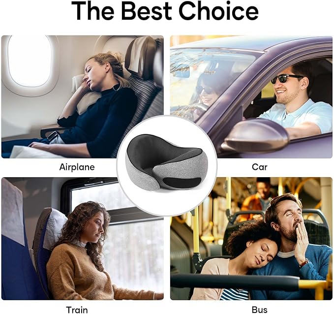 NOCRLG Travel Pillow, Travel Neck Pillow for Airplanes Car, 100% Pure Memory Foam Travel Pillow, Sleeping Essentials for Long Flight 360° Head Support Degree Comfort and Breathability