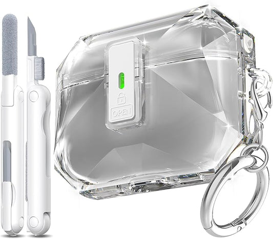 R-fun for AirPods Pro 3 Case (2025) Cover with Cleaning Kit, Military-Grade Shockproof Transparent Non-Yellowing, Auto Pop-Up Lid Design for AirPods Pro 3rd Generation Case, Clear Black