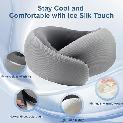 Neck Pillow for Traveling,Travel Neck Pillow for Airplanes,Cooling Fabric&100% Pure Memory Foam,Neck Pain Relief,Ergonomic Support for Long Flight(Gray, Standard Size-(Broad Fit))