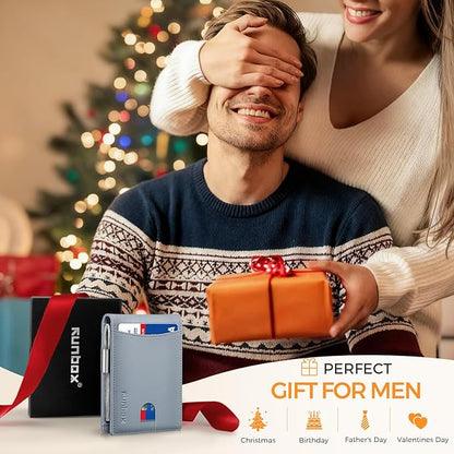 RUNBOX Money Clip Slim Wallets for Men RFID Blocking 11 Card Holder Minimalist Small Leather Bifold Men's Front Pocket Wallet Gift Box