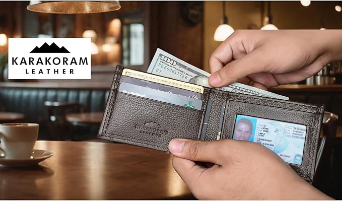 KARAKORAM LEATHER Artisan Made Premium Cowhide Leather Slim BiFold Wallet for Men | RFID Blocking Front Pocket Everyday Carry | Fits 12-14 Cards with 2 External Quick Access Slots (Mountain Mocha)