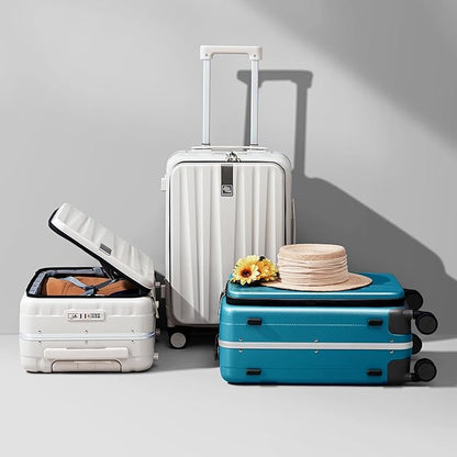 Hanke 26 Inch Large Luggage Hard Shell Top Opening Aluminum Frame Hardside Suitcase with Spinner Wheels, Checked Luggage for Men & Women Travel, Caribbean Blue