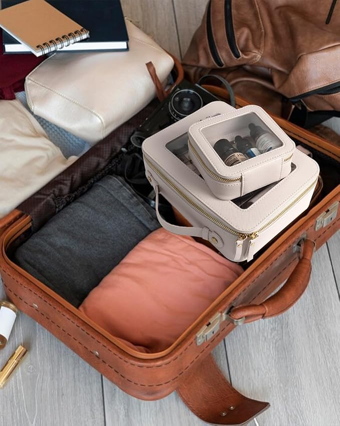 Travel Clear Makeup Bag Set, TSA Approved Cosmetic Bag Case with Zipper Portable Makeup Pouch Toiletry Bag Women Traveling Cosmetic Organizer Storage Bag Car Organizer Car Essentials for Women