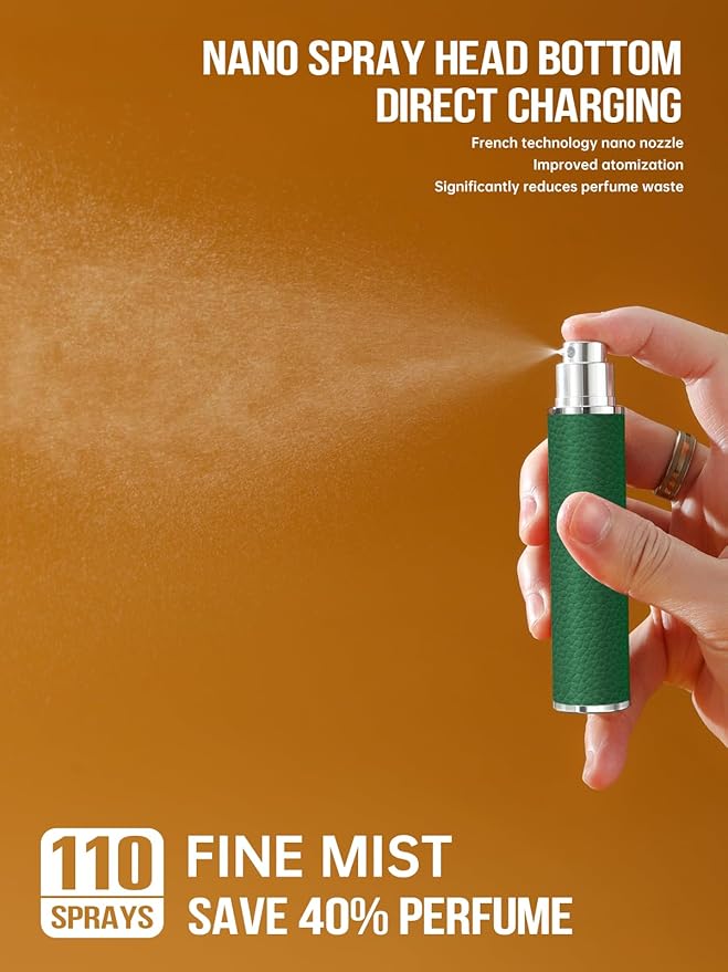 10ML Genuine Leather Atomizer Sprayer for Perfume - Portable Mini Cologne Sprayer for Woman Man - Perfume Travel Refillable Bottle,Travel Essential Fragrance Spray Bottle (Green)