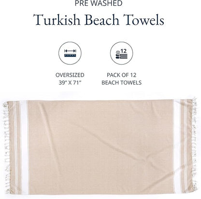 LANE LINEN Turkish Beach Towels Set of 12, Oversized Beach Towel, Lightweight Beach Essentials for Women, Large Pool Towel, Absorbent & Quick Dry, Sand Free Beach Towel, 39"x71" - Dazzling Dozen