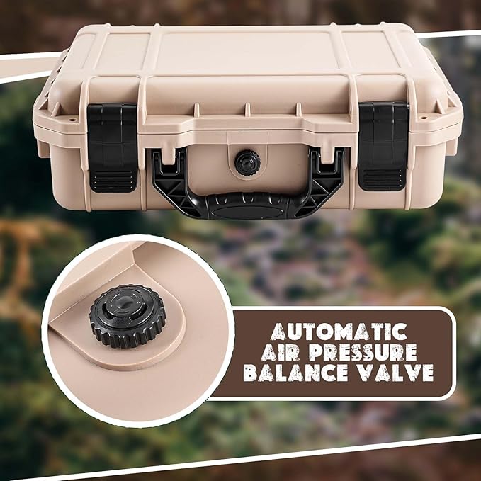 1 Pcs 11.3 x 8.7 x 4.2 Inch Waterproof Hard Case with DIY Customizable Foam Insert Portable Protective Case with Knife for Camera Drones Equipments Tools Test Instruments (Tan)