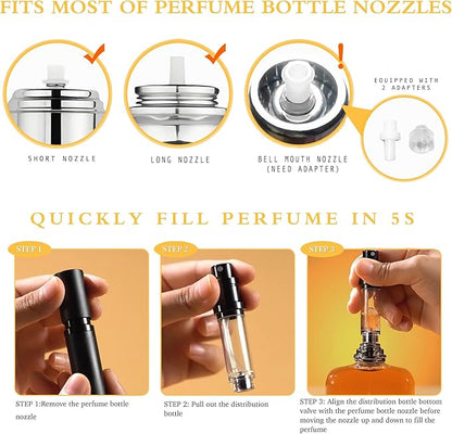 2PCS Perfume Travel Refillable Bottle, Bottom-Filling Fragrances Perfume Atomizer, Empty Mini Cologne Dispenser, Portable Sprayer Pocket Size for On the Go 5ml (Black & Light Pink)