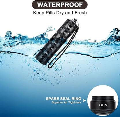 Weekly Metal Travel Pill Organizer - 7 Day Pill Box, Waterproof Pill Case, Aluminum Alloy Pill Container, Portable Pill Holder for Medicine, Supplement, Fish Oil