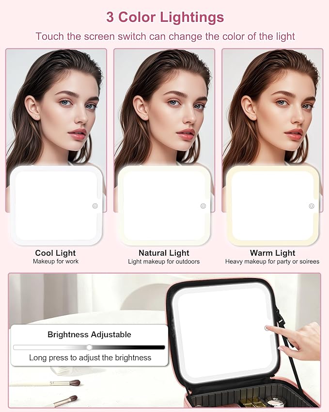 Relavel Initial Makeup Bag with LED Mirror for Women Girls, Personalized Travel Cosmetic Organizer Train Case, Birthday Gifts for Grandkids Bridesmaid Graduation Teacher Friends, Trendy Stuff, Pink N