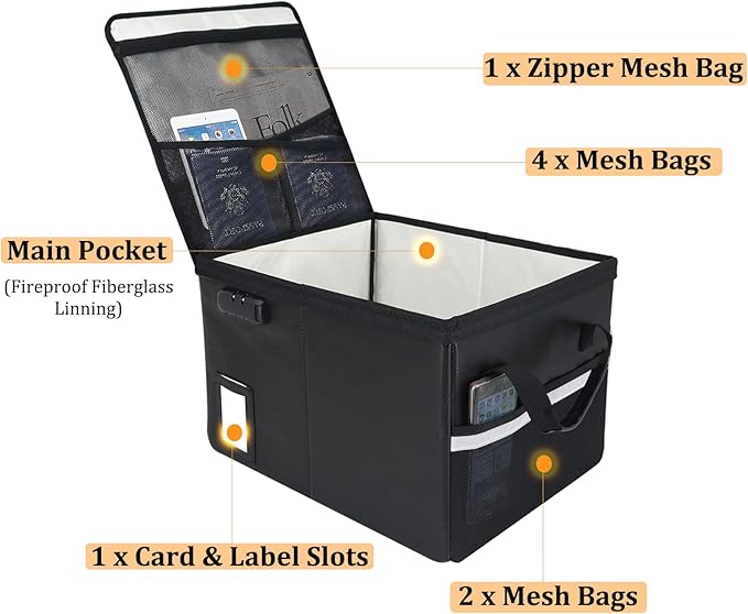 Upgraded 5200°F Fireproof Document File Organizer Box, Fireproof Storage Filing Cabinet with Lock, Portable Office Safe Box for Hanging Letter/Legal Folder 16.1 x 12.9 x 11in (Black)