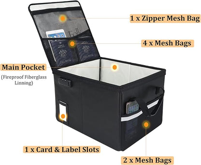 Upgraded 5200°F Fireproof Document File Organizer Box, Fireproof Storage Filing Cabinet with Lock, Portable Office Safe Box for Hanging Letter/Legal Folder 16.1 x 12.9 x 11in (Black)